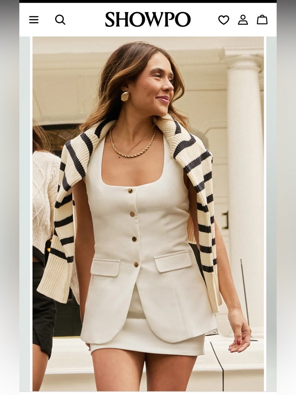 Showpo Ivory Women's Tailored Button-Front Vest and Skirt Set Size 6